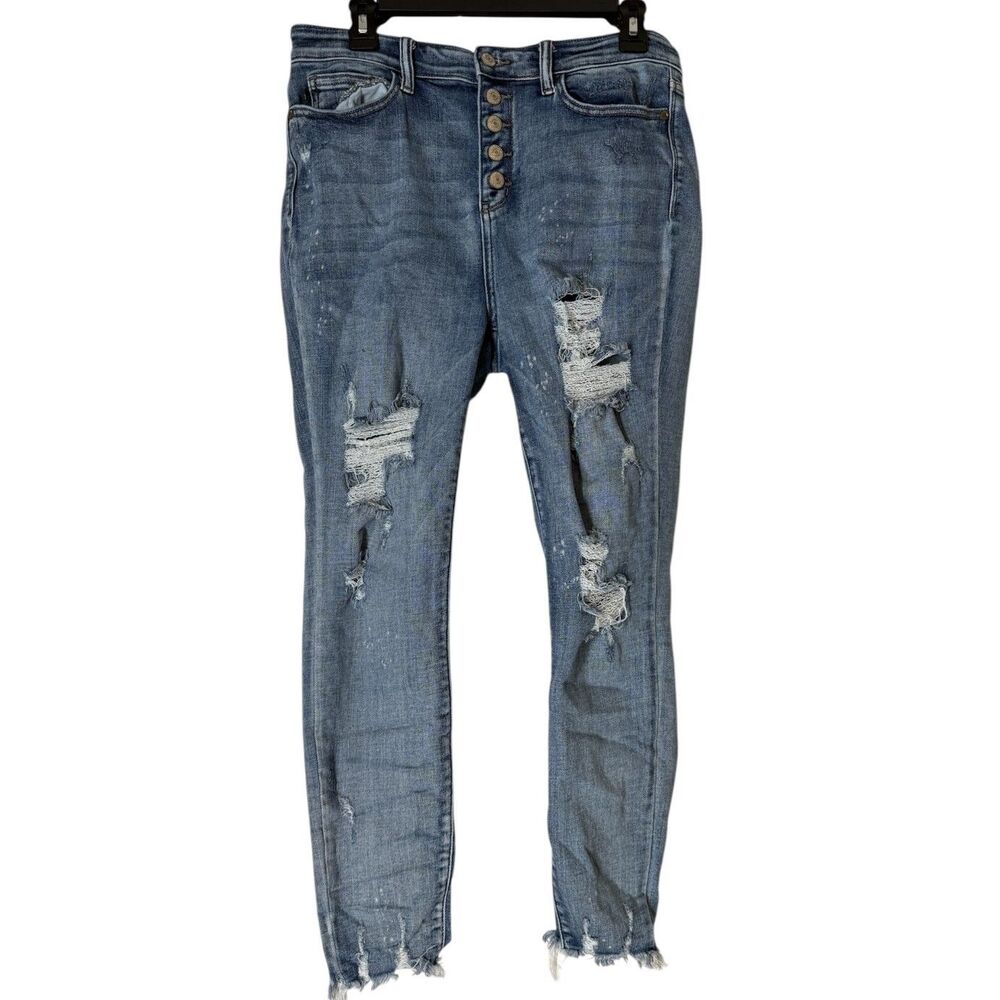Judy Blue Distressed Skinny Fit Jeans Womens Sz 13/31 Boho Stretchy Button Fly